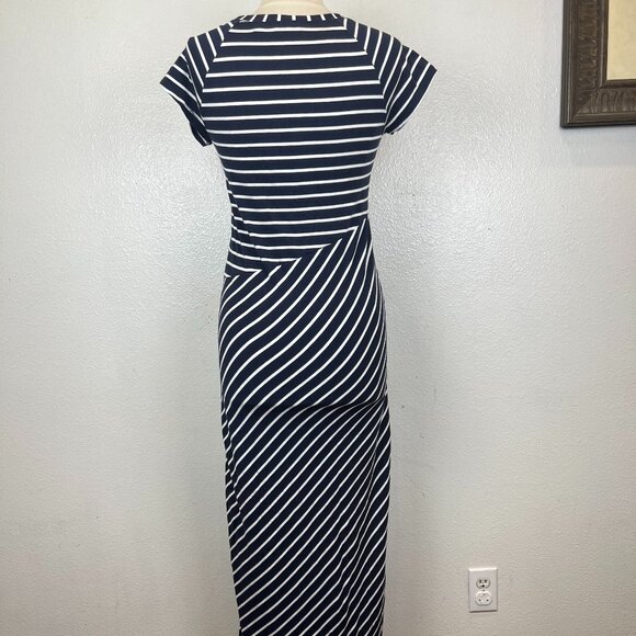 Athleta Makai Maxi Dress Size S Navy White Striped Short Sleeve Cotton Blend - Picture 7 of 9